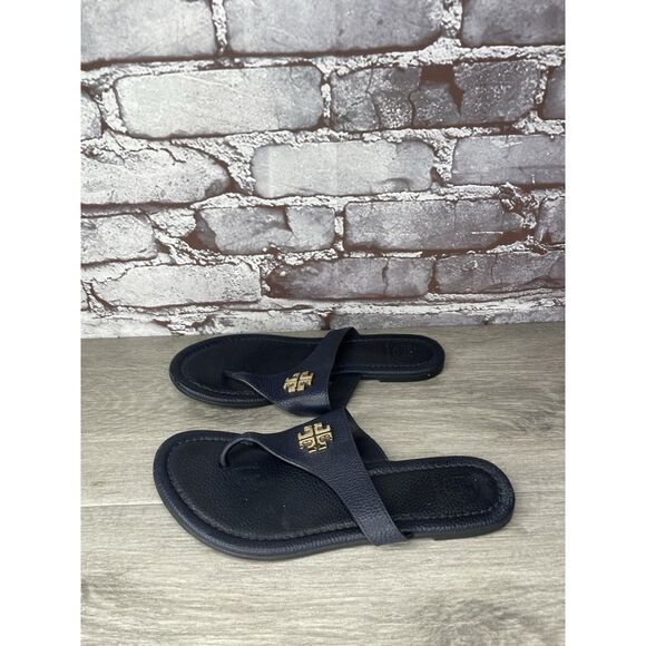 Tory Burch Jole Navy Blue Thong Tumbled Leather Sandals Women’s Sz 6.5M US/37EU - Picture 11 of 16